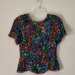 NiteLine Multicolored short sleeve blouses with sequin and fitted style